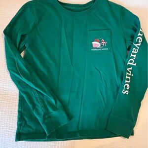 Child size small Vineyard Vines green holiday / Christmas long sleeve logo tee